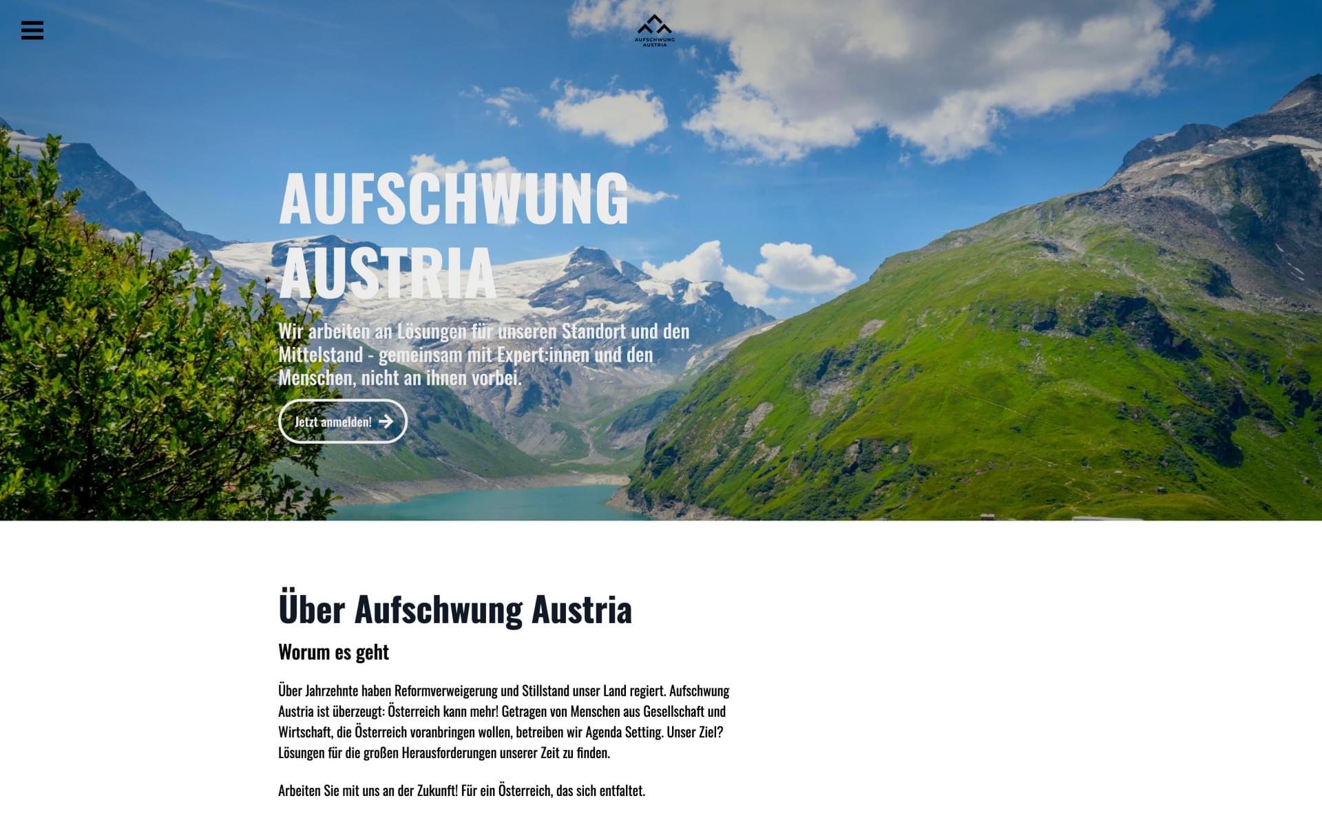 Kampagnenseite „Aufschwung Austria“