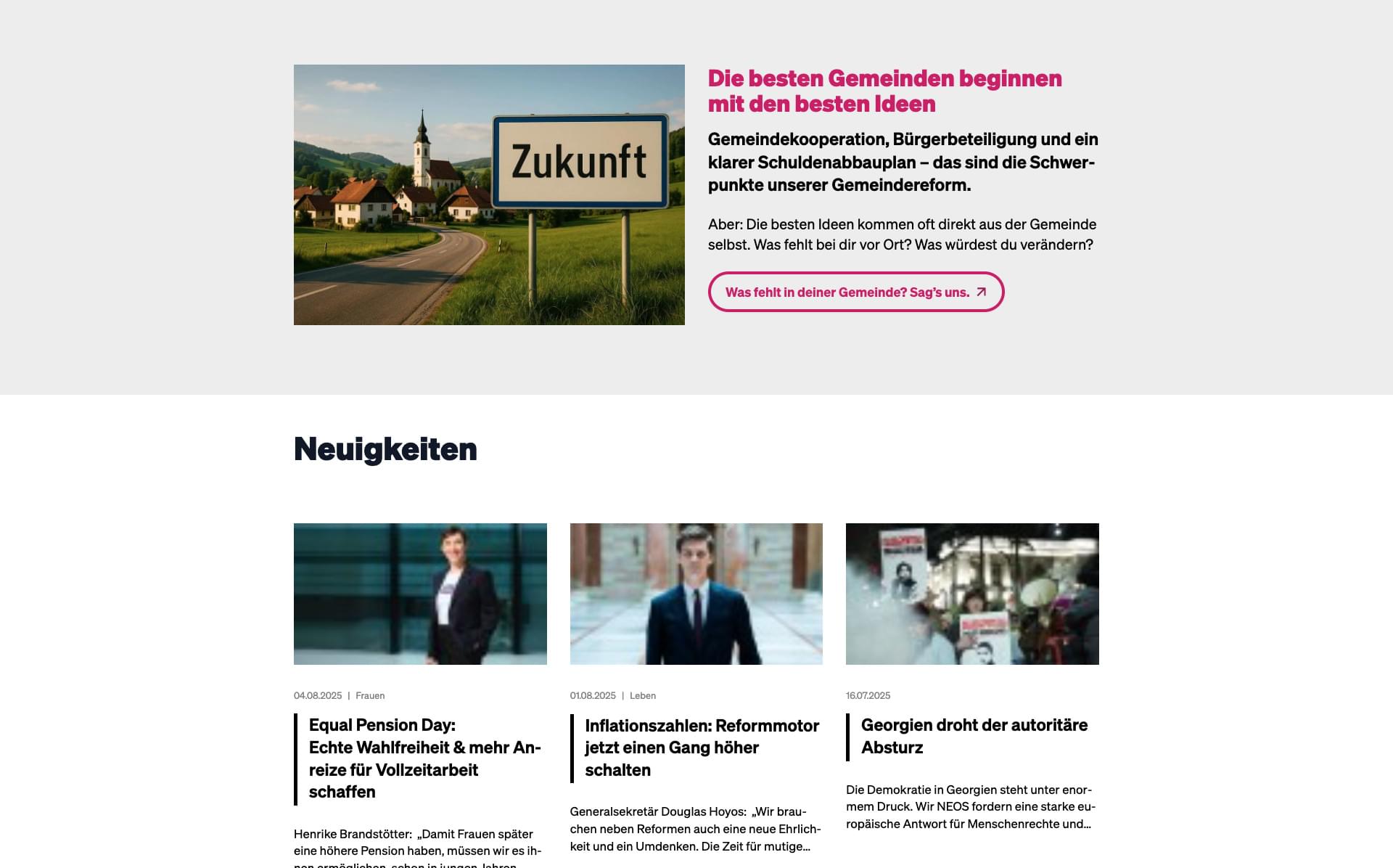 Modernisierte Startseite