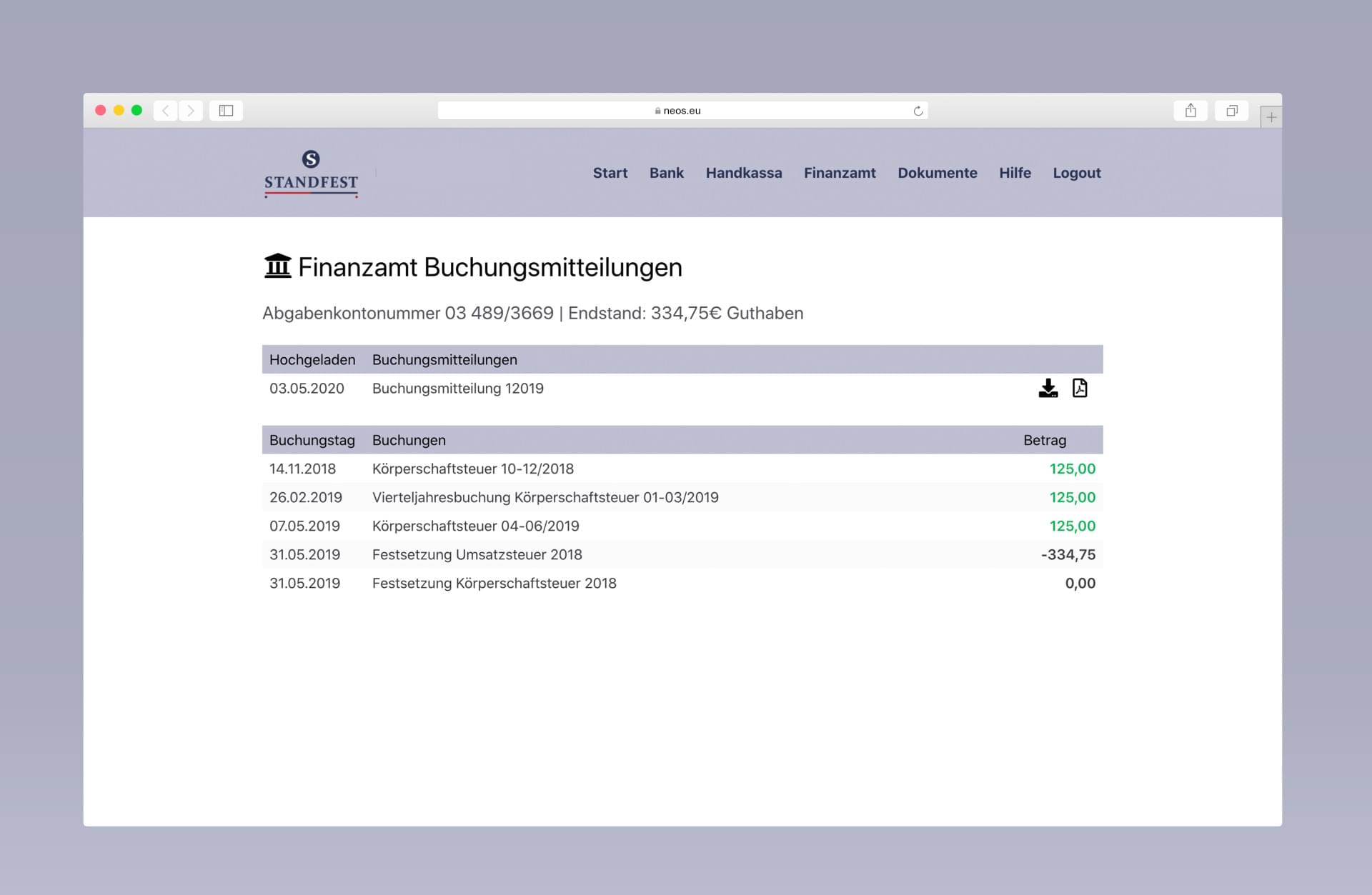 Buchungsmitteilungen - lila